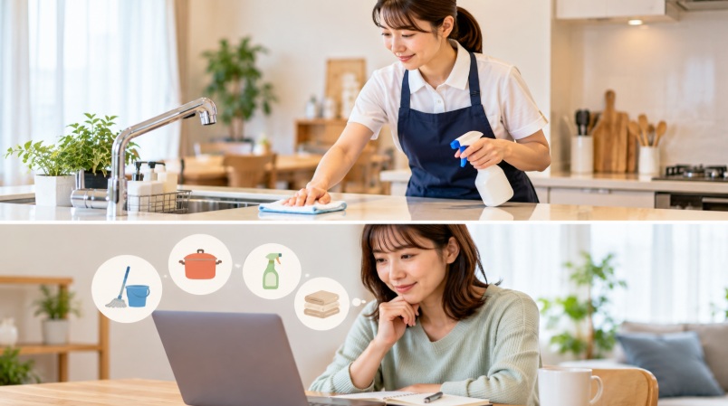 家事代行サービスの料金や作業内容を比較検討している女性のイメージ